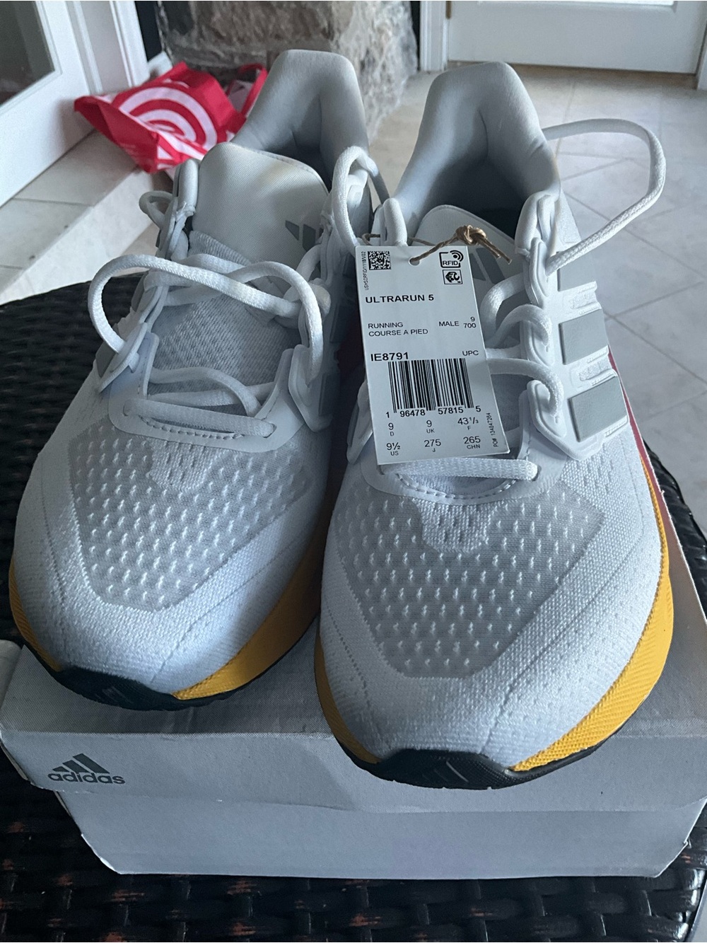 adidas White and Yellow Ultraboost-Style Running Shoes